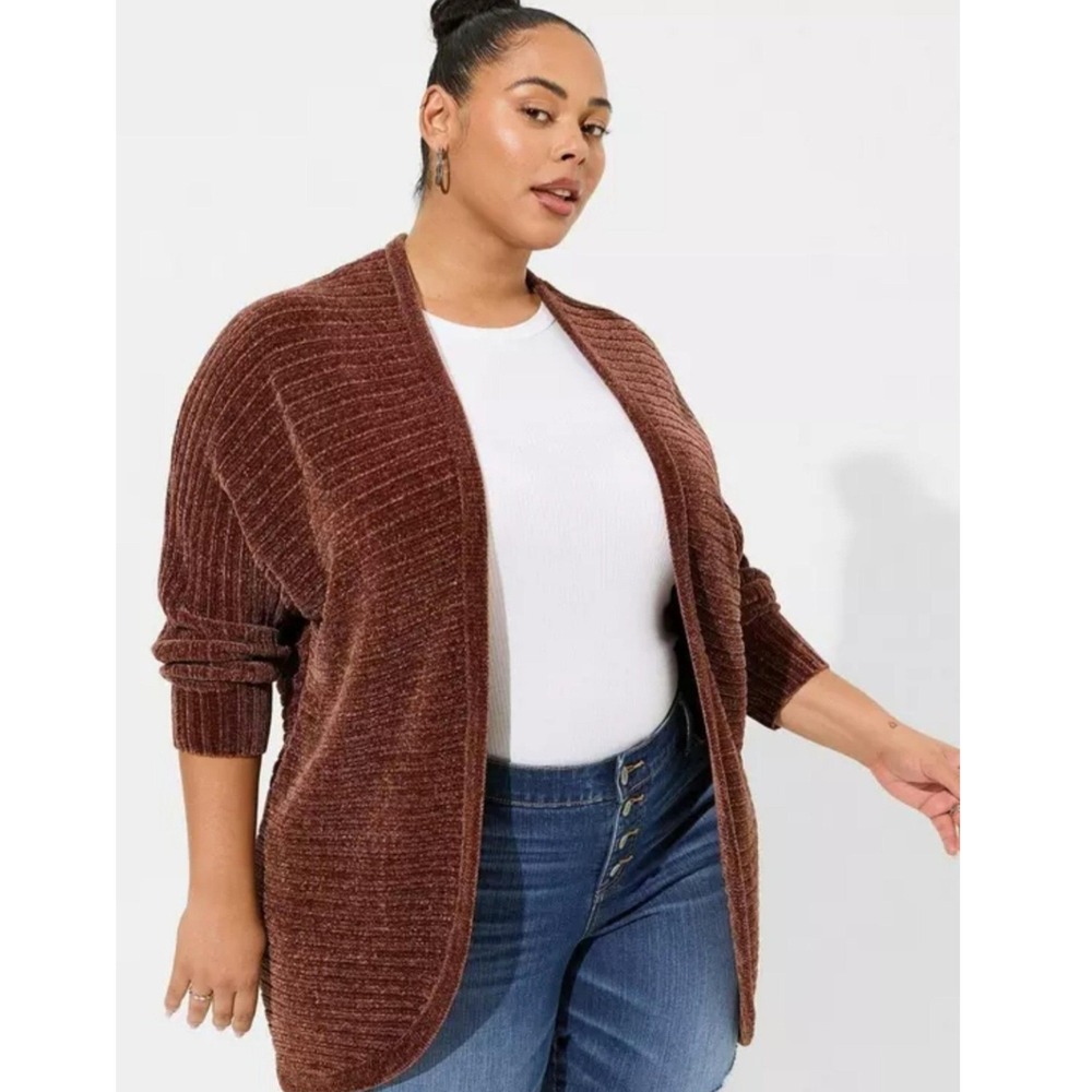 Torrid Boho Goblin Chocolate Brown Chenille Ribbed Cardigan Sweater Womens 1X